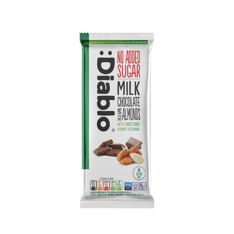 Diablo No Added Sugar Stevia Milk Chocolate with Almonds 75g