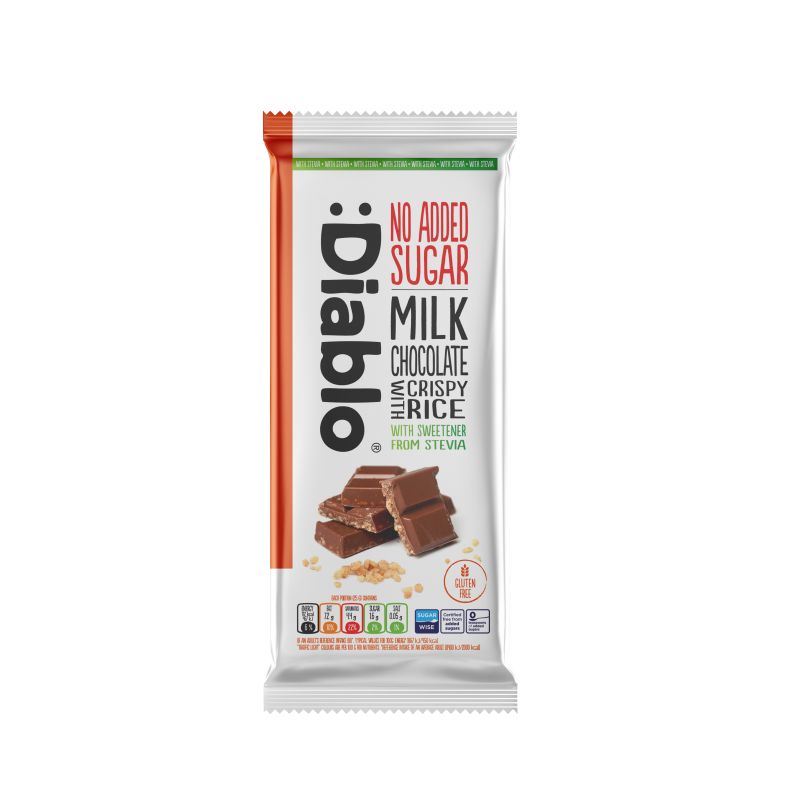 Diablo No Added Sugar Stevia Milk Chocolate with Crispy Rice 75g