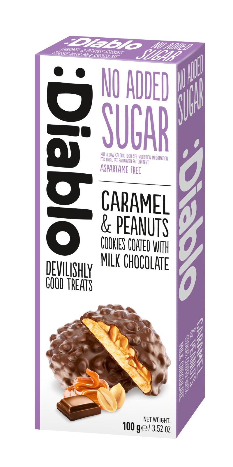 Diablo No Added Sugar Caramel&Peanuts Cookies Coated with Milk Chocolate 100g