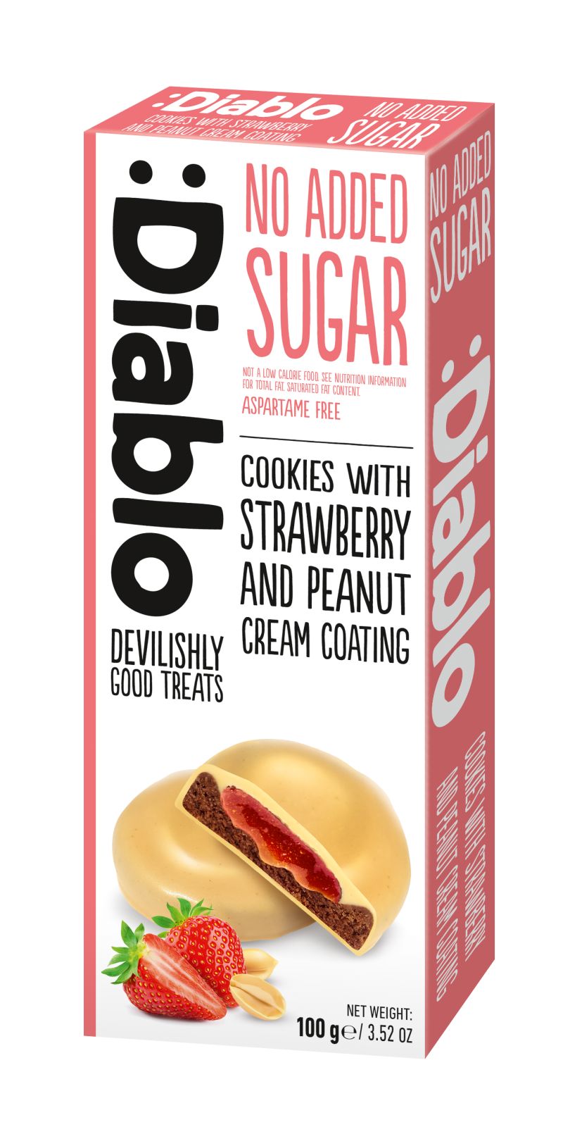 Diablo No Added Sugar Cookies with Strawberry and Peanut Cream Coating 100g