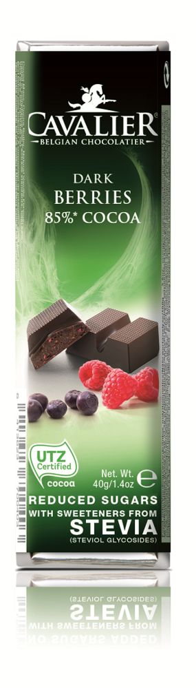 Cavalier Dark Berries Chocolate Bar with 85% Cocoa and Stevia 40g