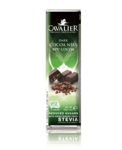 Cavalier Dark Cocoa Nibs Chocolate Bar with 85% Cocoa and Stevia 40g