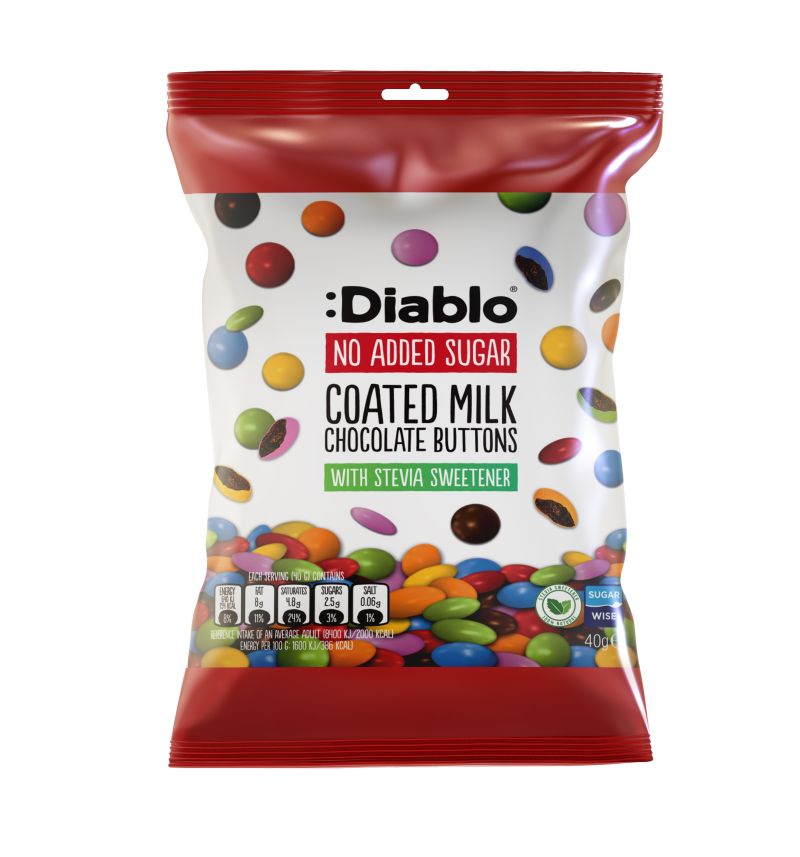 Diablo No Added Sugar Coated Milk Chocolate Buttons 40g