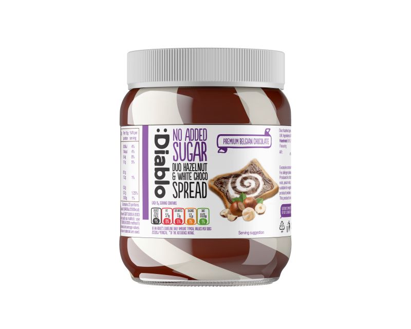 Diablo No Added Sugar Duo Hazelnut&White Choco Spread 350g