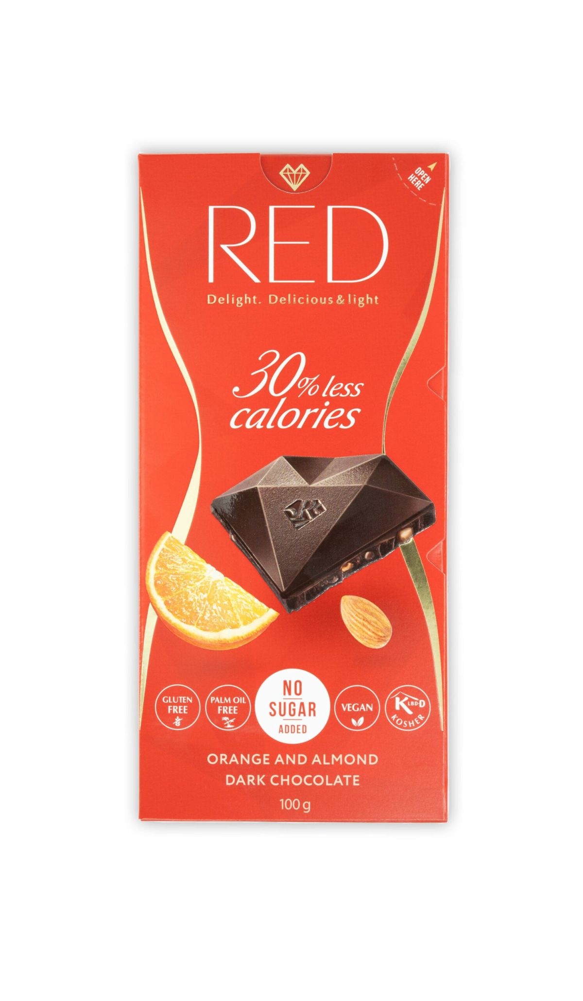 RED Orange and Almond Dark Chocolate 100g