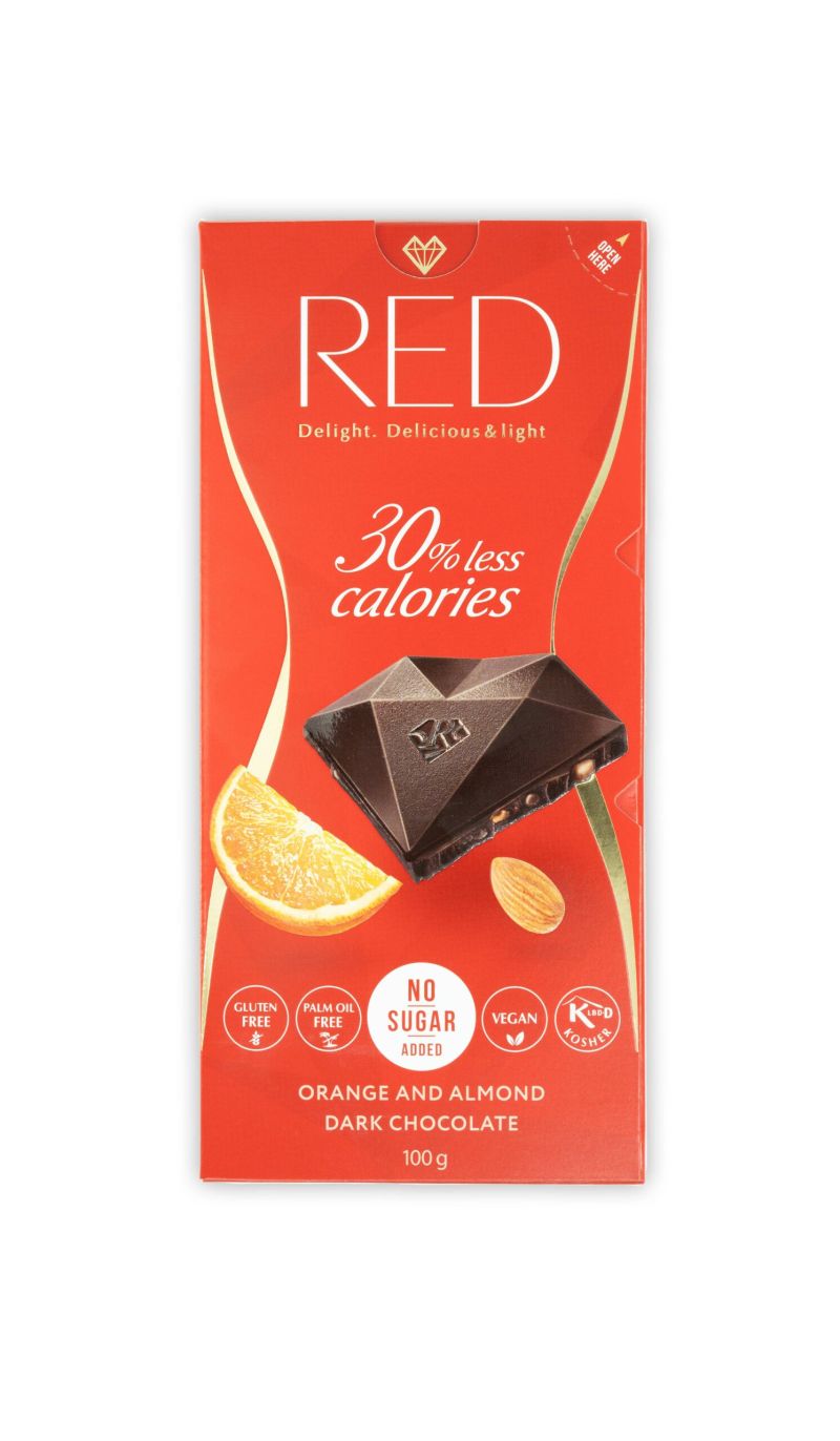 RED Orange and Almond Dark Chocolate 100g