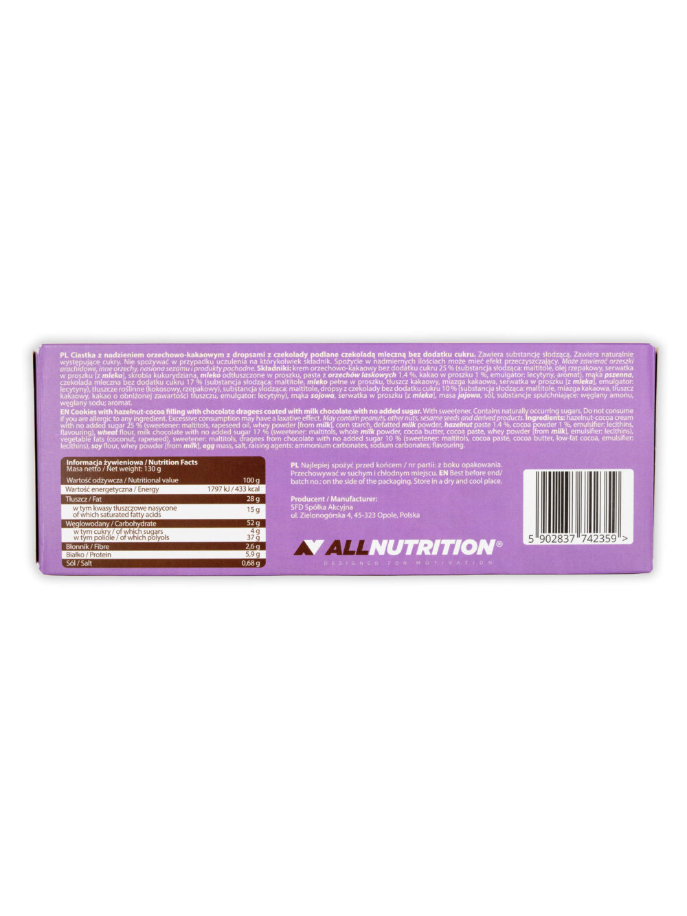 5902837742359 AllNutrition Cookies Cocolate chip BACK scaled